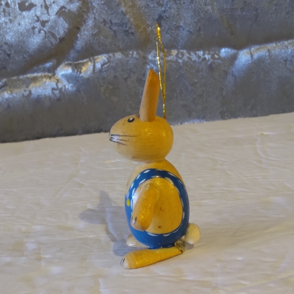 Vintage Wooden Rabbit Blue Overall Hanging Ornament - Picture 5 of 7